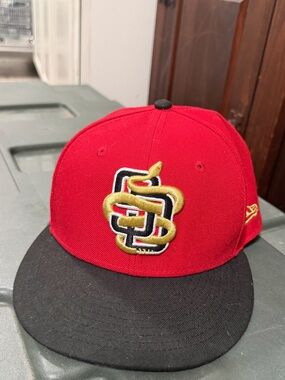 New Era 6 7/8 (54.9cm) Red and Black Cap with Gold Snake Emblem